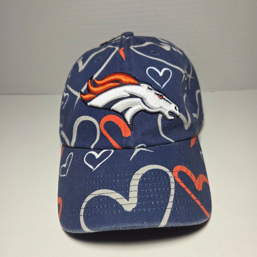 Denver Broncos Hat Cap 47 Adjustable NFL Football Navy Orange Hearts Print KIDS